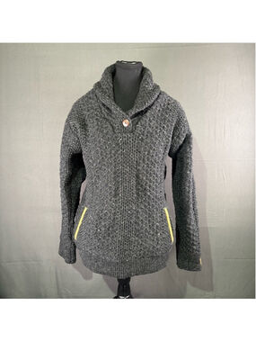 Kyber Sweater Men L 100% Wool Fisherman Cable Knit Heavyweight Shawl Collar Gray